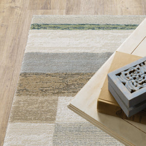 HomeRoots 10' Geometric Power Loom Area Rug in Multi-Tone Beige Gold Black Grey Tan Teal Rust for Modern Spaces 2'3" x 8' 510832