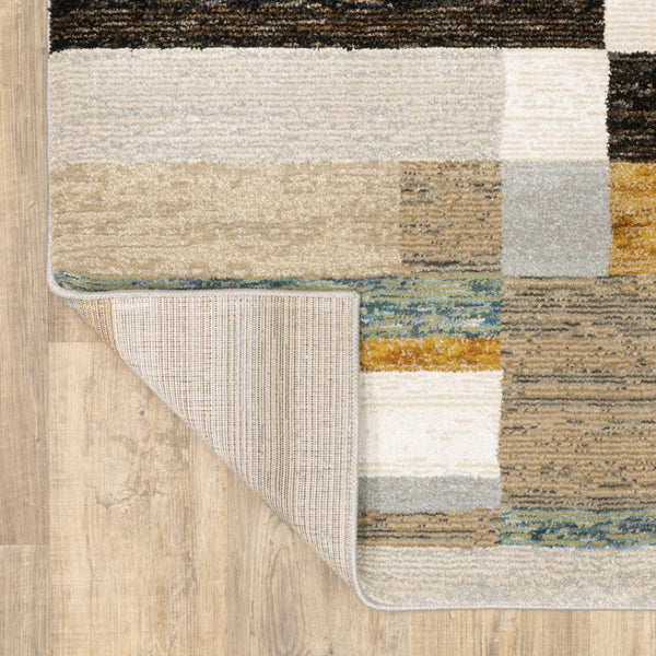 HomeRoots 10' Geometric Power Loom Area Rug in Multi-Tone Beige Gold Black Grey Tan Teal Rust for Modern Spaces 2'3" x 8' 510832