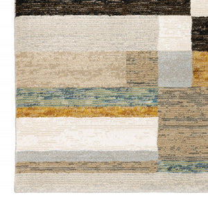 HomeRoots 10' Geometric Power Loom Area Rug in Multi-Tone Beige Gold Black Grey Tan Teal Rust for Modern Spaces 2'3" x 8' 510832