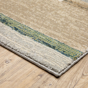 HomeRoots 10' Geometric Power Loom Area Rug in Multi-Tone Beige Gold Black Grey Tan Teal Rust for Modern Spaces 3' x 5' 510833
