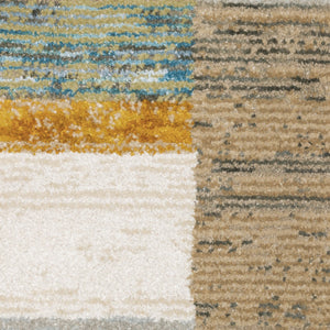 HomeRoots 10' Geometric Power Loom Area Rug in Multi-Tone Beige Gold Black Grey Tan Teal Rust for Modern Spaces 3' x 5' 510833