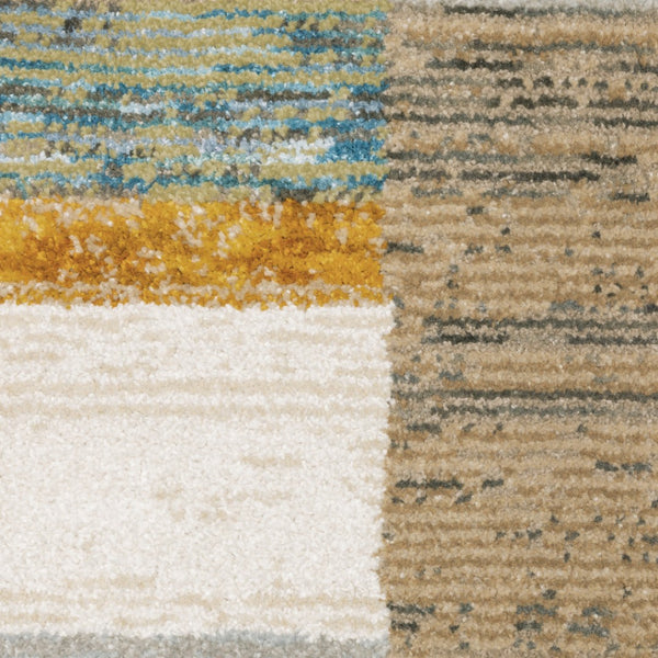 HomeRoots 10' Geometric Power Loom Area Rug in Multi-Tone Beige Gold Black Grey Tan Teal Rust for Modern Spaces 5' X 7' 510834
