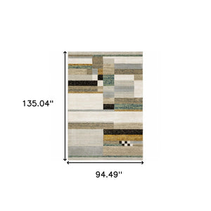 HomeRoots 10' Geometric Power Loom Area Rug in Multi-Tone Beige Gold Black Grey Tan Teal Rust for Modern Spaces 8' X 11' 510836