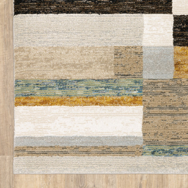 HomeRoots 10' Geometric Power Loom Area Rug in Multi-Tone Beige Gold Black Grey Tan Teal Rust for Modern Spaces 9' X 12' 510837