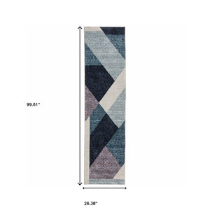 Homeroots 8' Runner Blue Purple Grey And Teal Geometric Power Loom Runner Rug Blue,Purple Other Material 510839