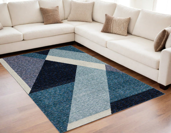 Homeroots 5' X 7' Blue Purple Grey And Teal Geometric Power Loom Area Rug Blue,Purple Other Material 510841