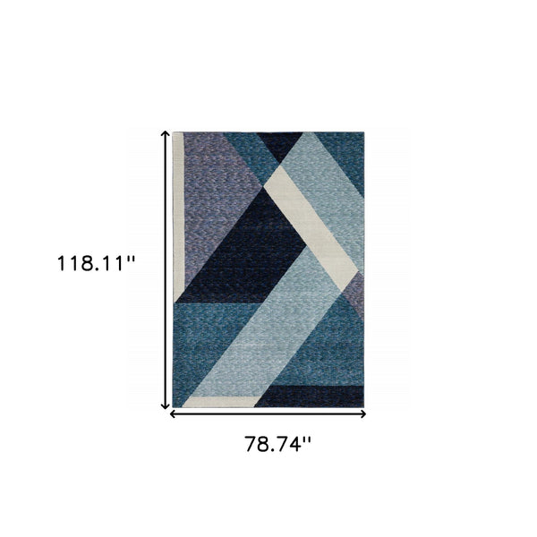 Homeroots 7' X 10' Blue Purple Grey And Teal Geometric Power Loom Area Rug Blue,Purple Other Material 510842