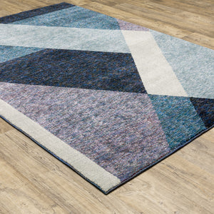 Homeroots 7' X 10' Blue Purple Grey And Teal Geometric Power Loom Area Rug Blue,Purple Other Material 510842