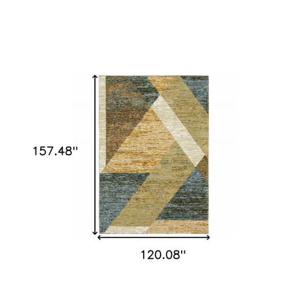Homeroots 10' X 13' Blue And Beige Geometric Power Loom Area Rug Gold,Blue Other Material 510845