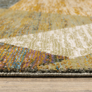 Homeroots 10' X 13' Blue And Beige Geometric Power Loom Area Rug Gold,Blue Other Material 510845