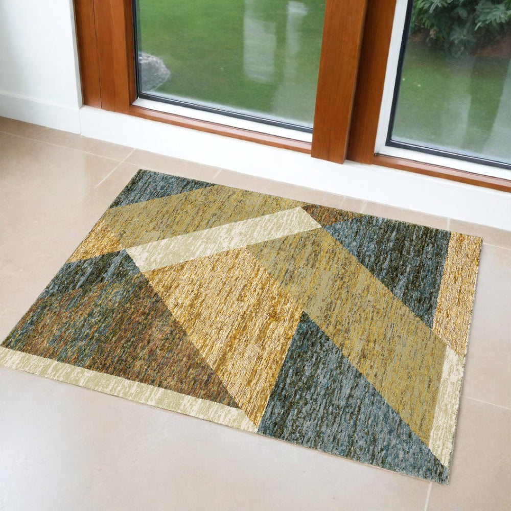 HomeRoots 10' Striking Geometric Area Rug in Vibrant Colors, Durable Power-Loomed Design for Modern Spaces 3' x 5' 510847