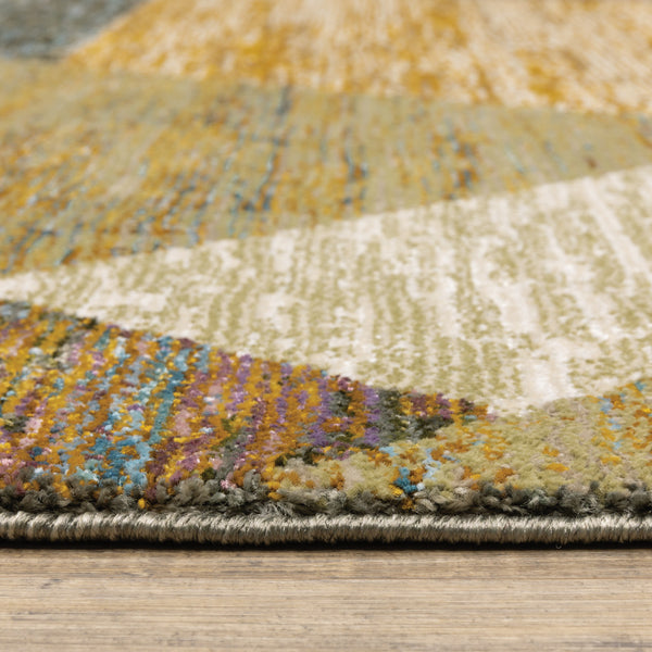 Homeroots 3' X 5' Blue And Beige Geometric Power Loom Area Rug Gold,Blue Other Material 510847