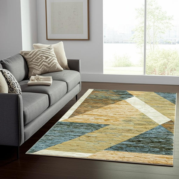 HomeRoots 10' Striking Geometric Area Rug in Vibrant Colors, Durable Power-Loomed Design for Modern Spaces 5' X 7' 510848