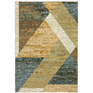 Homeroots 9' X 12' Blue And Beige Geometric Power Loom Area Rug Gold,Blue Other Material 510851