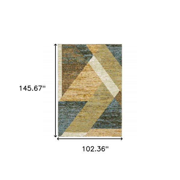 Homeroots 9' X 12' Blue And Beige Geometric Power Loom Area Rug Gold,Blue Other Material 510851