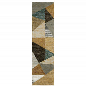 HomeRoots 10' Stylish Blue and Beige Geometric Area Rug – Durable, Stain-Resistant Design for Modern Spaces 2'3" x 8' 510853