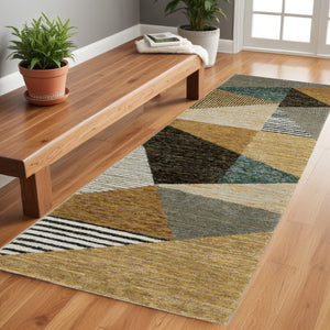 HomeRoots 10' Stylish Blue and Beige Geometric Area Rug – Durable, Stain-Resistant Design for Modern Spaces 2'3" x 8' 510853