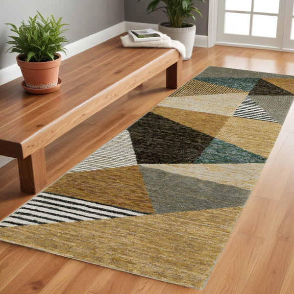 HomeRoots 10' Stylish Blue and Beige Geometric Area Rug – Durable, Stain-Resistant Design for Modern Spaces 2'3" x 8' 510853