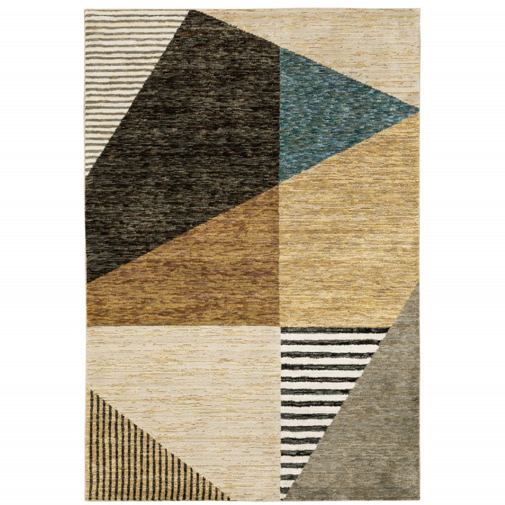 HomeRoots 10' Stylish Blue and Beige Geometric Area Rug – Durable, Stain-Resistant Design for Modern Spaces 3' x 5' 510854