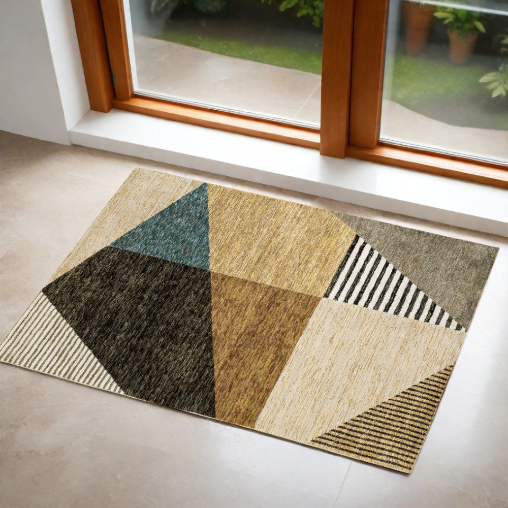 HomeRoots 10' Stylish Blue and Beige Geometric Area Rug – Durable, Stain-Resistant Design for Modern Spaces 3' x 5' 510854