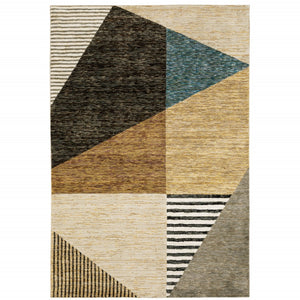 HomeRoots 10' Stylish Blue and Beige Geometric Area Rug – Durable, Stain-Resistant Design for Modern Spaces 5' X 7' 510855
