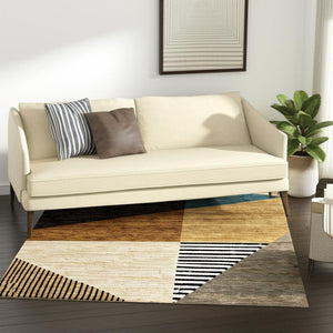 HomeRoots 10' Stylish Blue and Beige Geometric Area Rug – Durable, Stain-Resistant Design for Modern Spaces 5' X 7' 510855