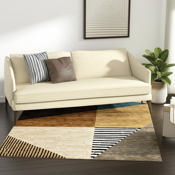 HomeRoots 10' Stylish Blue and Beige Geometric Area Rug – Durable, Stain-Resistant Design for Modern Spaces 5' X 7' 510855