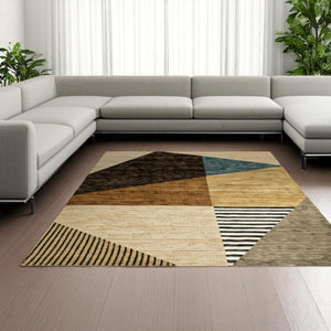 HomeRoots 10' Stylish Blue and Beige Geometric Area Rug – Durable, Stain-Resistant Design for Modern Spaces 8' X 11' 510857