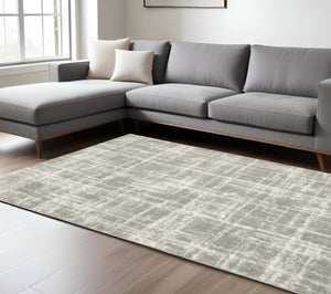 HomeRoots 2' Grey and Ivory Abstract Shag Runner Rug - Stylish, Stain-Resistant, Soft for High-Traffic Areas 8' X 11' 510859
