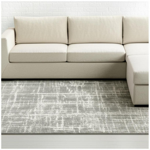 HomeRoots 2' Grey and Ivory Abstract Shag Runner Rug - Stylish, Stain-Resistant, Soft for High-Traffic Areas 10' X 13' 510860