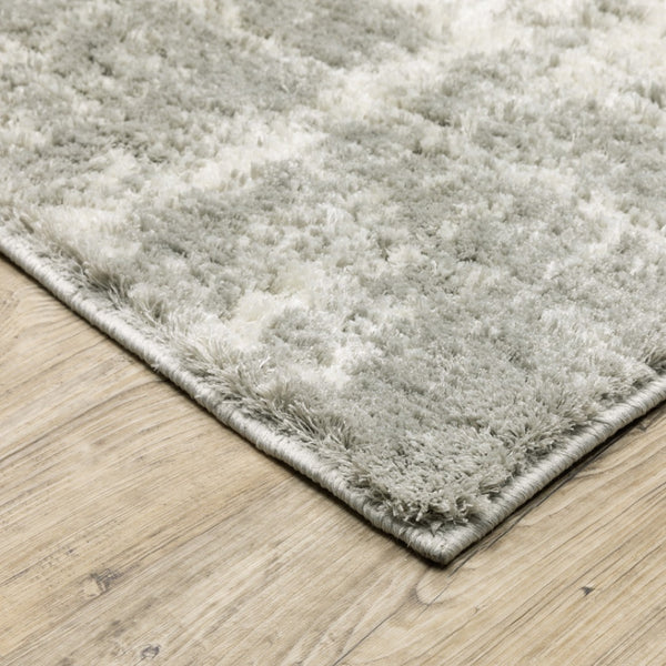 HomeRoots 2' Grey and Ivory Abstract Shag Runner Rug - Stylish, Stain-Resistant, Soft for High-Traffic Areas 10' X 13' 510860