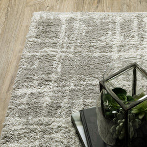 HomeRoots 2' Grey and Ivory Abstract Shag Runner Rug - Stylish, Stain-Resistant, Soft for High-Traffic Areas 10' X 13' 510860