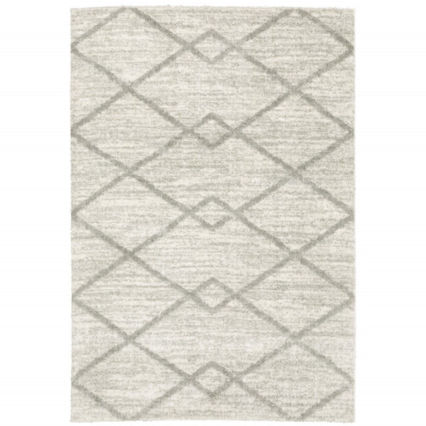 HomeRoots 2' X 8' Ivory and Grey Geometric Shag Runner Rug - Soft, Stain-Resistant Design for Modern Spaces 8' X 11' 510861