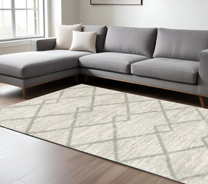 HomeRoots 2' X 8' Ivory and Grey Geometric Shag Runner Rug - Soft, Stain-Resistant Design for Modern Spaces 8' X 11' 510861