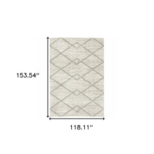 HomeRoots 2' X 8' Ivory and Grey Geometric Shag Runner Rug - Soft, Stain-Resistant Design for Modern Spaces 10' X 13' 510862