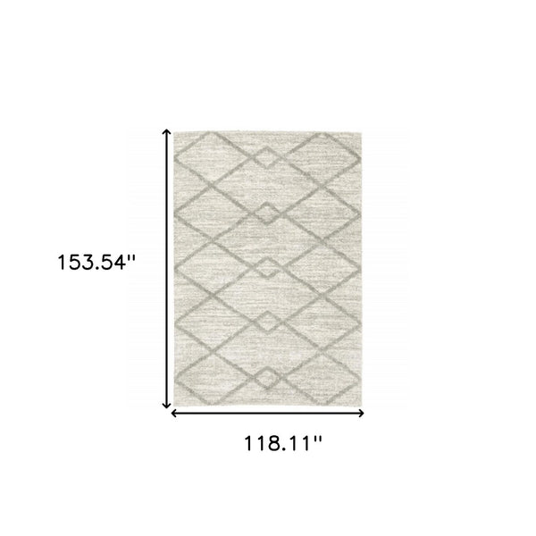 HomeRoots 2' X 8' Ivory and Grey Geometric Shag Runner Rug - Soft, Stain-Resistant Design for Modern Spaces 10' X 13' 510862