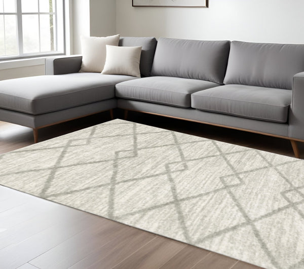 HomeRoots 2' X 8' Ivory and Grey Geometric Shag Runner Rug - Soft, Stain-Resistant Design for Modern Spaces 10' X 13' 510862