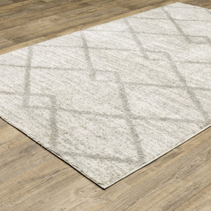 HomeRoots 2' X 8' Ivory and Grey Geometric Shag Runner Rug - Soft, Stain-Resistant Design for Modern Spaces 10' X 13' 510862