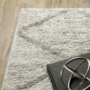 HomeRoots 2' X 8' Ivory and Grey Geometric Shag Runner Rug - Soft, Stain-Resistant Design for Modern Spaces 10' X 13' 510862
