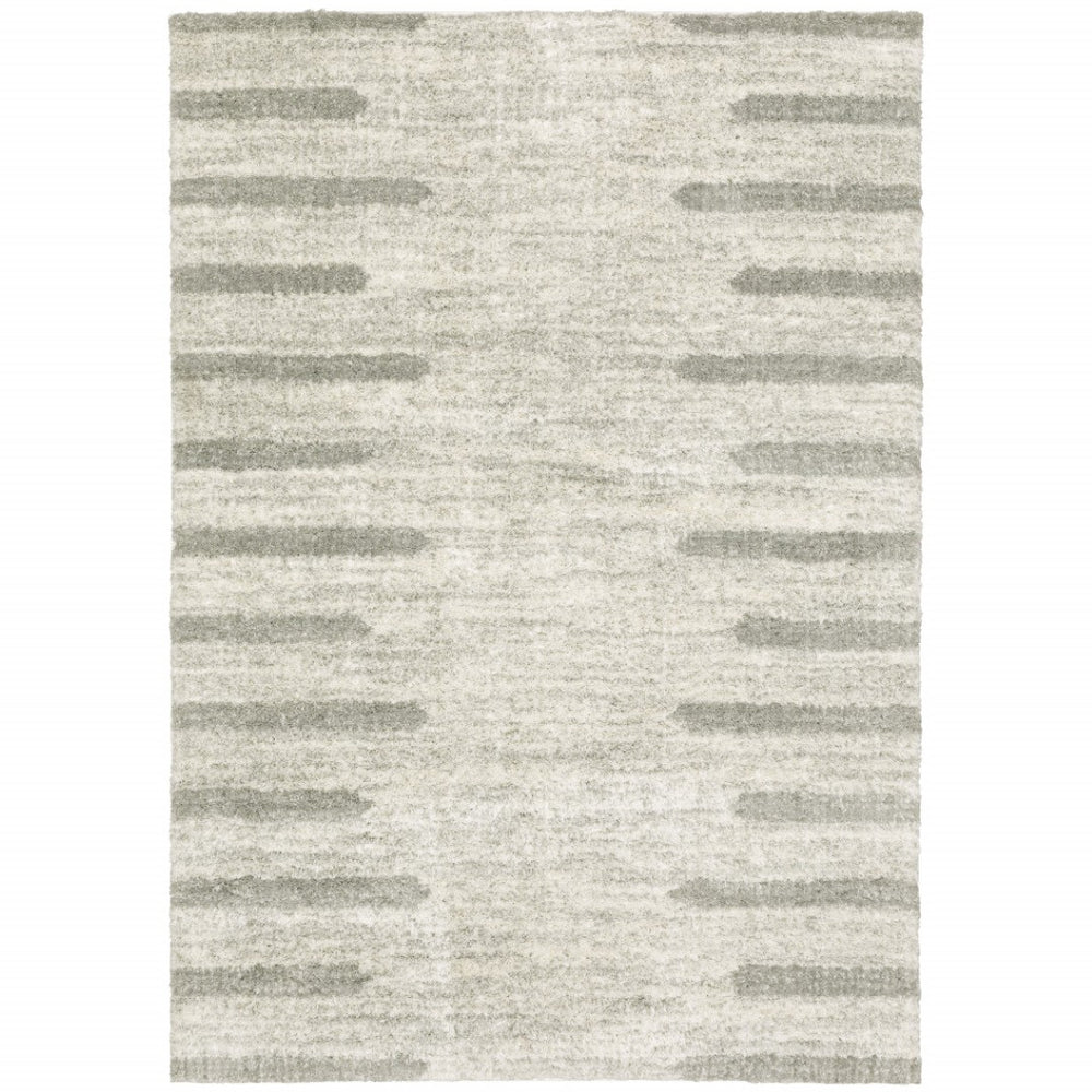 HomeRoots 2' X 8' Modern Ivory and Grey Geometric Shag Runner Rug - Stain-Resistant, Plush Comfort For Homes 8' X 11' 510863