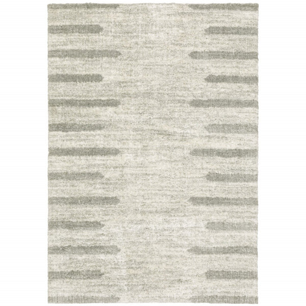 HomeRoots 2' X 8' Modern Ivory and Grey Geometric Shag Runner Rug - Stain-Resistant, Plush Comfort For Homes 8' X 11' 510863
