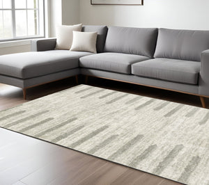HomeRoots 2' X 8' Modern Ivory and Grey Geometric Shag Runner Rug - Stain-Resistant, Plush Comfort For Homes 8' X 11' 510863