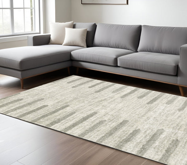 HomeRoots 2' X 8' Modern Ivory and Grey Geometric Shag Runner Rug - Stain-Resistant, Plush Comfort For Homes 8' X 11' 510863
