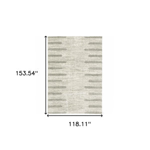 HomeRoots 2' X 8' Modern Ivory and Grey Geometric Shag Runner Rug - Stain-Resistant, Plush Comfort For Homes 10' X 13' 510864
