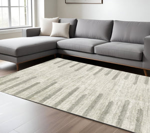 HomeRoots 2' X 8' Modern Ivory and Grey Geometric Shag Runner Rug - Stain-Resistant, Plush Comfort For Homes 10' X 13' 510864