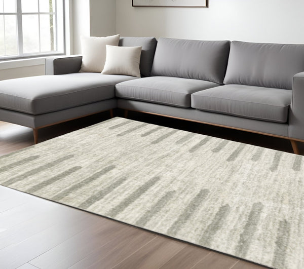 HomeRoots 2' X 8' Modern Ivory and Grey Geometric Shag Runner Rug - Stain-Resistant, Plush Comfort For Homes 10' X 13' 510864