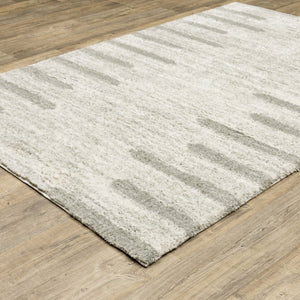 HomeRoots 2' X 8' Modern Ivory and Grey Geometric Shag Runner Rug - Stain-Resistant, Plush Comfort For Homes 10' X 13' 510864