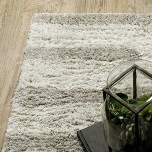 HomeRoots 2' X 8' Modern Ivory and Grey Geometric Shag Runner Rug - Stain-Resistant, Plush Comfort For Homes 10' X 13' 510864