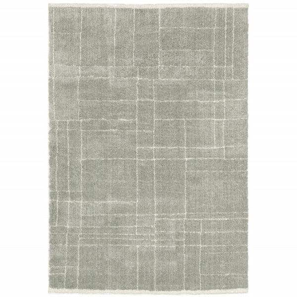 HomeRoots 2' Modern Grey and Ivory Geometric Shag Runner Rug - Soft, Durable, Stain-Resistant for High-Traffic Areas 8' X 11' 510865
