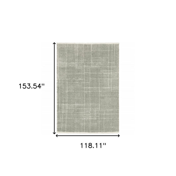 HomeRoots 2' Modern Grey and Ivory Geometric Shag Runner Rug - Soft, Durable, Stain-Resistant for High-Traffic Areas 10' X 13' 510866